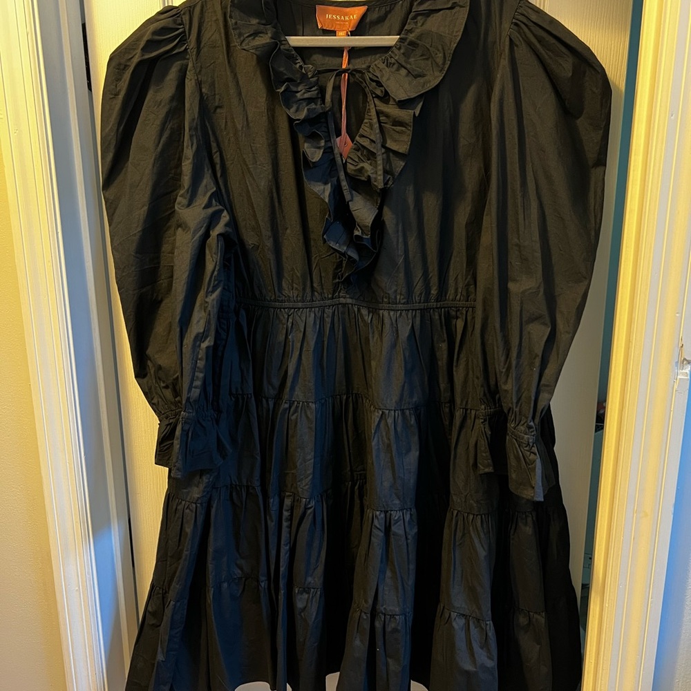 JESSAKAE DELILAH BLACK MINI FULL TIERED DRESS WITH RUFFLES LONG SLEEVE 3X